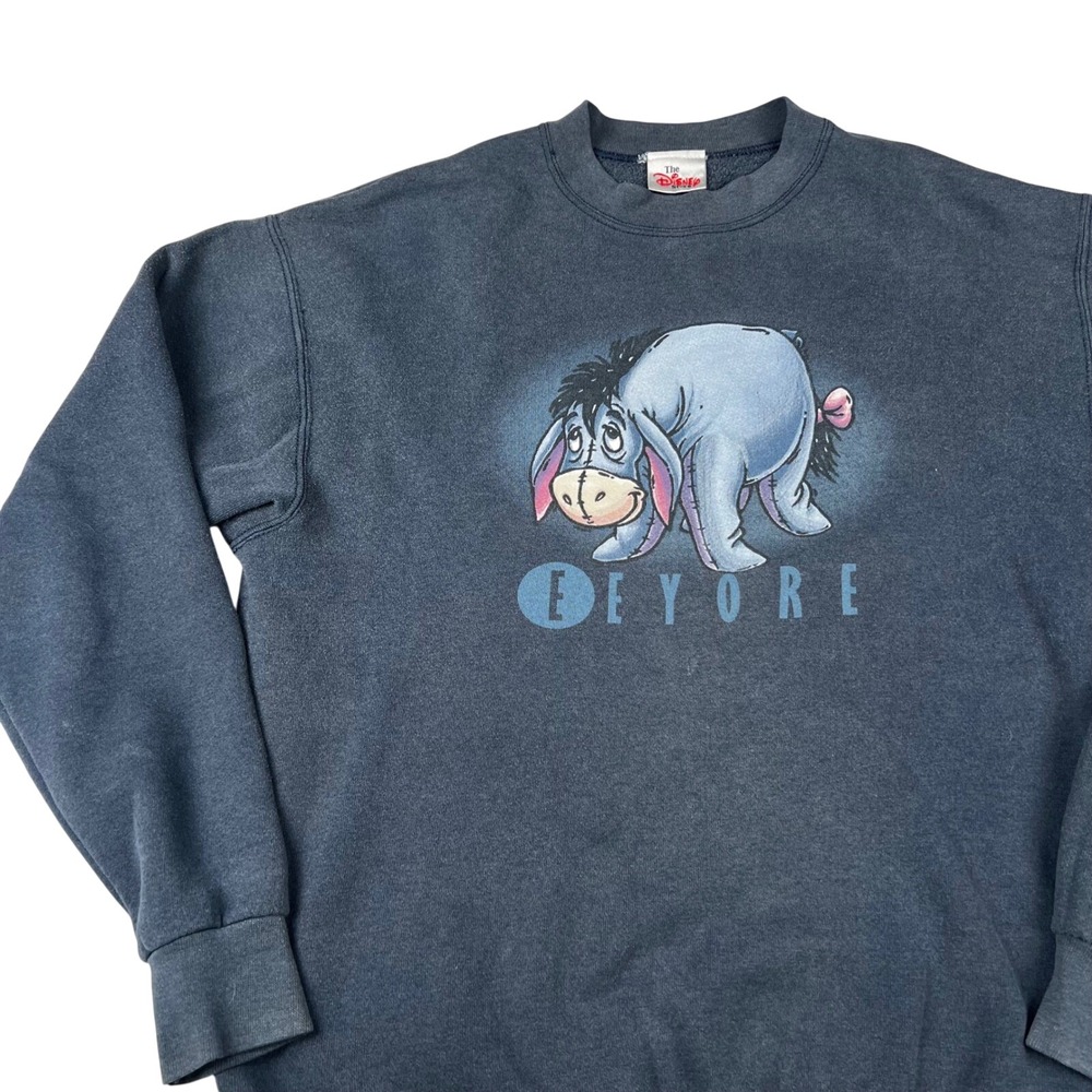 Vintage Disney Store Eeyore Sweatshirt Navy Blue Graphic Crewneck XL 90s Winnie
